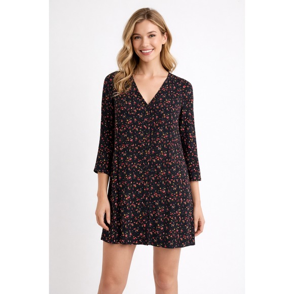 Madewell Dresses & Skirts - Madewell et‎ Sezane Elly Silk Mini Dress XXS Black Floral Print V Neck Parisian